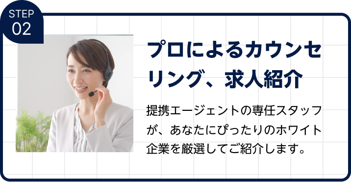 プロによるカウンセリング、求人紹介